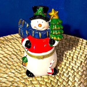 NWT Greenbrer International Porcelain Limoge Snowman Holiday Trinket Box